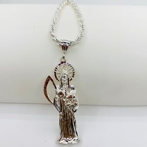 925 Sterling Silver Santa Muerte Pendant & necklace